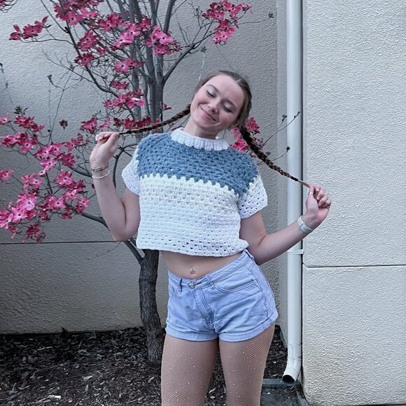 Hand Crafted Tops - Handmade Crochet Cropped Tee
